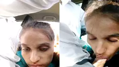 Desi girl giving blowjob inside running car